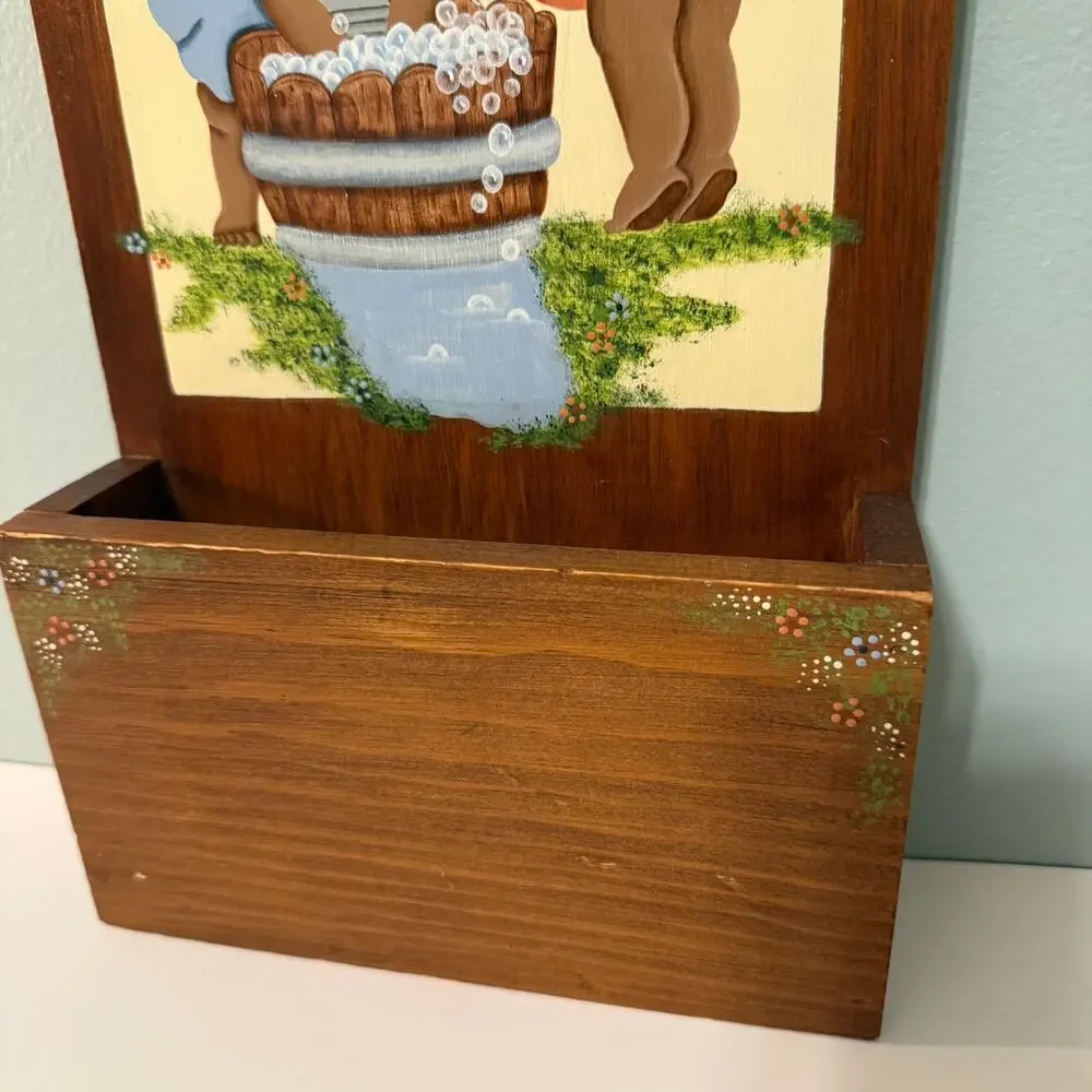 Hand Painted Wooden Caddy Little Girls Laundry Clothesline Washboard Floral